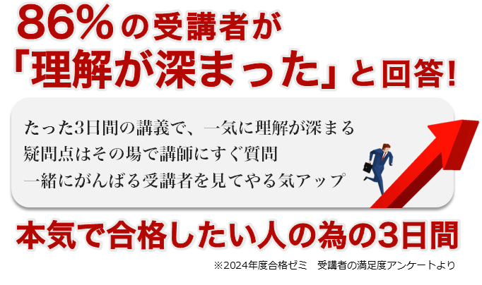 86%の受講者が満足,合格ゼミ